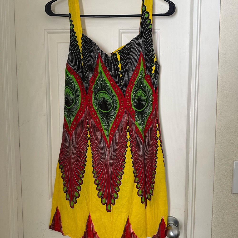 Tapiwa Heart Shaped Mini Dress in Yellow Fire & Flames